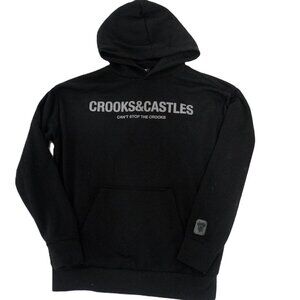 CROOKS & CASTLES MEN'S BLACK & GREY CLASSIC LOGO HOODIE SIZE US LARGE